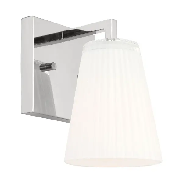 Collection: Upson Rooms: Bathroom,Bedroom,Entry Room/Hallway Finish: Chrome Glass: Clear Fluted White Paint Inside Width: 5.00" Height: 7.75" Weight: 2.13 lb Extension from Wall: 6.25" Wire: 8" Black/White Canopy: DP:1'' W:5'' H:5'' OB UP:5.25'' OB DOWN:2.5'' Square Number of Bulbs: 1 Maximum Wattage: 60.00 W Bulb Type: A19 Bulb Base: Medium Voltage: 120.00 V Material: Steel Country of Origin: Vietnam Safety Listing: cETL Safety Rating: Damp Title 24 Spec Sheet Instructions