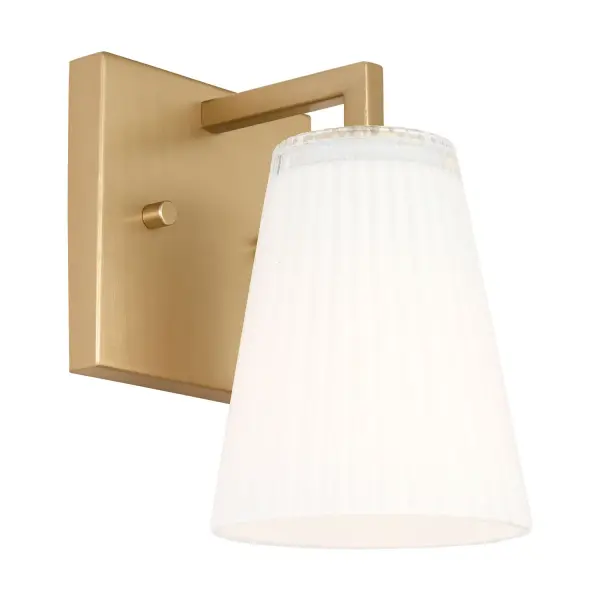 Collection: Upson Rooms: Bathroom,Bedroom,Entry Room/Hallway Finish: Satin Brass Glass: Clear Fluted White Paint Inside Width: 5.00" Height: 7.75" Weight: 2.13 lb Extension from Wall: 6.25" Wire: 8" Black/White Canopy: DP:1'' W:5'' H:5'' OB UP:5.25'' OB DOWN:2.5'' Square Number of Bulbs: 1 Maximum Wattage: 60.00 W Bulb Type: A19 Bulb Base: Medium Voltage: 120.00 V Material: Steel Country of Origin: Vietnam Safety Listing: cETL Safety Rating: Damp Title 24 Spec Sheet Instructions