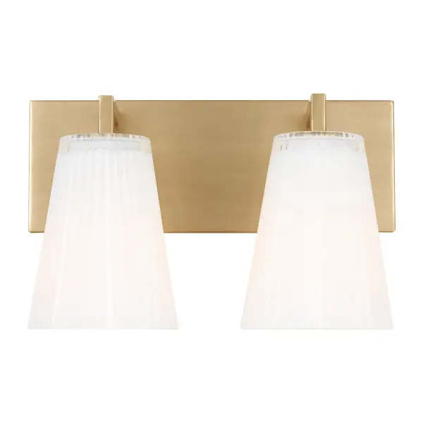 Collection: Upson Rooms: Bathroom,Bedroom,Entry Room/Hallway Finish: Satin Brass Glass: Clear Fluted White Paint Inside Width: 12.00" Height: 7.75" Weight: 4.11 lb Extension from Wall: 6.25" Wire: 8" Black/White Canopy: DP:1'' W:12'' H:5'' OB UP:5.25'' OB DOWN:2.5'' Rectangular Number of Bulbs: 2 Maximum Wattage: 60.00 W Bulb Type: A19 Bulb Base: Medium Voltage: 120.00 V Material: Steel Country of Origin: Vietnam Safety Listing: cETL Safety Rating: Damp Title 24 Spec Sheet Instructions