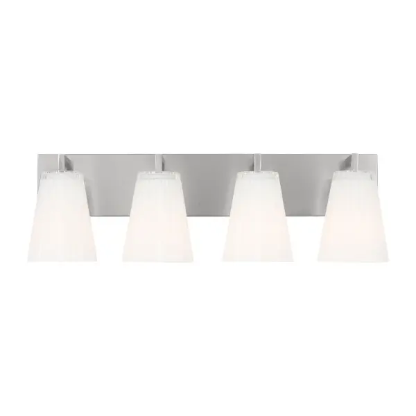 Collection: Upson Rooms: Bathroom,Bedroom,Entry Room/Hallway Finish: Brushed Nickel Glass: Clear Fluted White Paint Inside Width: 24.25" Height: 7.75" Weight: 7.92 lb Extension from Wall: 6.25" Wire: 8" Black/White Canopy: DP:1'' W:23.5'' H:5'' OB UP:5.25'' OB DOWN:2.5'' Rectangular Number of Bulbs: 4 Maximum Wattage: 60.00 W Bulb Type: A19 Bulb Base: Medium Voltage: 120.00 V Material: Steel Country of Origin: Vietnam Safety Listing: cETL Safety Rating: Damp Title 24 Spec Sheet Instructions