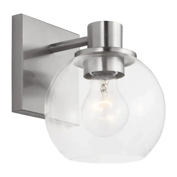Collection: Rito Rooms: Bathroom,Bedroom,Entry Room/Hallway Finish: Brushed Nickel Glass: Clear Width: 6.00" Height: 7.13" Weight: 1.65 lb Extension from Wall: 7.00" Wire: 8" Black/White Canopy: L:5'',W:5'',H:0.625'',Square Number of Bulbs: 1 Maximum Wattage: 60.00 W Bulb Type: A19 Bulb Base: Medium Voltage: 120.00 V Material: Steel Country of Origin: Vietnam Safety Listing: cETL Safety Rating: Damp Title 24 Spec Sheet Instructions