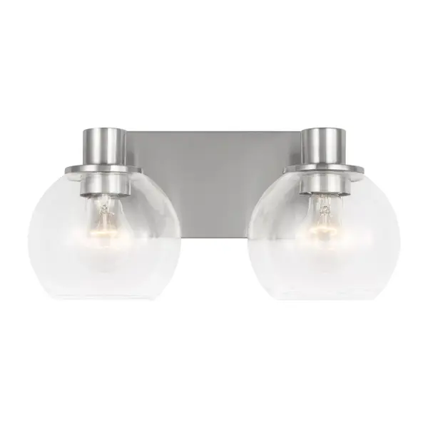 Collection: Rito Rooms: Bathroom,Bedroom,Entry Room/Hallway Finish: Brushed Nickel Glass: Clear Width: 14.50" Height: 7.13" Weight: 2.95 lb Extension from Wall: 7.00" Wire: 8" Black/White Canopy: L:10.625'',W:5'',H:0.625'',Rectangular Number of Bulbs: 2 Maximum Wattage: 60.00 W Bulb Type: A19 Bulb Base: Medium Voltage: 120.00 V Material: Steel Country of Origin: Vietnam Safety Listing: cETL Safety Rating: Damp Title 24 Spec Sheet Instructions