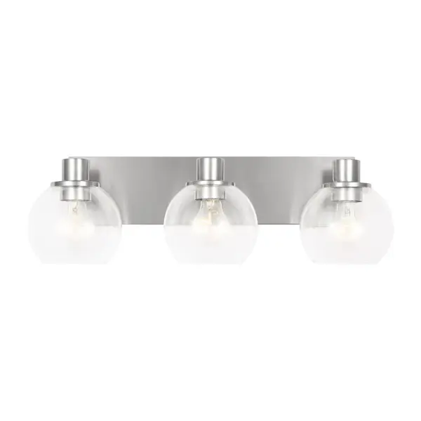 Collection: Rito Rooms: Bathroom,Bedroom,Entry Room/Hallway Finish: Brushed Nickel Glass: Clear Width: 23.13" Height: 7.13" Weight: 4.27 lb Extension from Wall: 7.00" Wire: 8" Black/White Canopy: L:19.125'',W:5'',H:0.625'',Rectangular Number of Bulbs: 3 Maximum Wattage: 60.00 W Bulb Type: A19 Bulb Base: Medium Voltage: 120.00 V Material: Steel Country of Origin: Vietnam Safety Listing: cETL Safety Rating: Damp Title 24 Spec Sheet Instructions