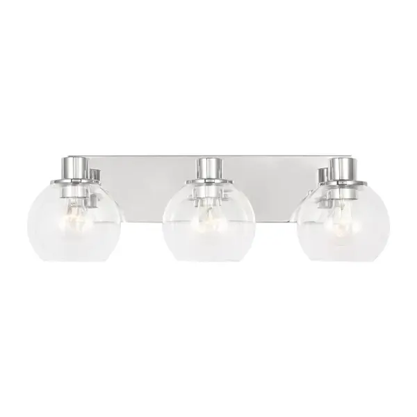 Collection: Rito Rooms: Bathroom,Bedroom,Entry Room/Hallway Finish: Chrome Glass: Clear Width: 23.13" Height: 7.13" Weight: 4.27 lb Extension from Wall: 7.00" Wire: 8" Black/White Canopy: L:19.125'',W:5'',H:0.625'',Rectangular Number of Bulbs: 3 Maximum Wattage: 60.00 W Bulb Type: A19 Bulb Base: Medium Voltage: 120.00 V Material: Steel Country of Origin: Vietnam Safety Listing: cETL Safety Rating: Damp Title 24 Spec Sheet Instructions