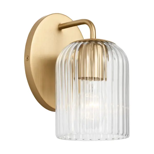 Collection: Eisele Rooms: Bathroom,Bedroom,Entry Room/Hallway Finish: Satin Brass Glass: Clear Ribbed Width: 5.00" Height: 8.75" Weight: 1.67 lb Extension from Wall: 6.00" Wire: 8" Black/White Canopy: L:6.5'',W:5'',H.75'', Oval Number of Bulbs: 1 Maximum Wattage: 60.00 W Bulb Type: A19 Bulb Base: E26 Medium Voltage: 120.00 V Material: Steel Country of Origin: Vietnam Safety Listing: cETL Safety Rating: Damp Title 24 Spec Sheet Instructions