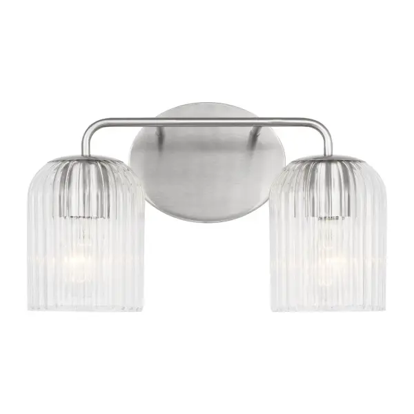 Collection: Eisele Rooms: Bathroom,Bedroom,Entry Room/Hallway Finish: Brushed Nickel Glass: Clear Ribbed Width: 14.00" Height: 8.75" Weight: 2.90 lb Extension from Wall: 6.00" Wire: 8" Black/White Canopy: L:5'',W:6.5'',H.625'', Oval Number of Bulbs: 2 Maximum Wattage: 60.00 W Bulb Type: A19 Bulb Base: E26 Medium Voltage: 120.00 V Material: Steel Country of Origin: Vietnam Safety Listing: cETL Safety Rating: Damp Title 24 Spec Sheet Instructions