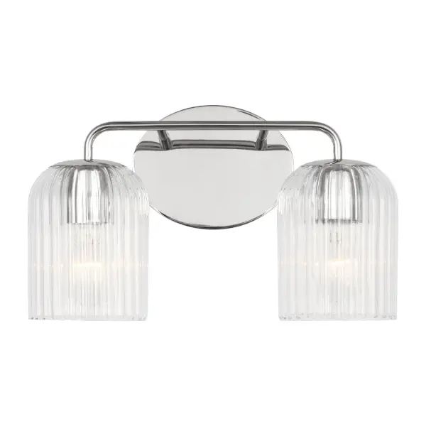 Collection: Eisele Rooms: Bathroom,Bedroom,Entry Room/Hallway Finish: Chrome Glass: Clear Ribbed Width: 14.00" Height: 8.75" Weight: 2.90 lb Extension from Wall: 6.00" Wire: 8" Black/White Canopy: L:5'',W:6.5'',H.625'', Oval Number of Bulbs: 2 Maximum Wattage: 60.00 W Bulb Type: A19 Bulb Base: E26 Medium Voltage: 120.00 V Material: Steel Country of Origin: Vietnam Safety Listing: cETL Safety Rating: Damp Title 24 Spec Sheet Instructions
