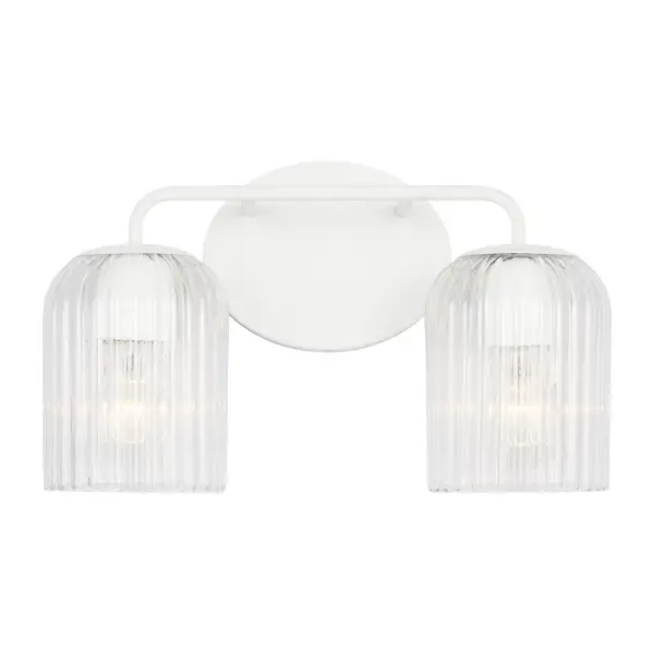 Collection: Eisele Rooms: Bathroom,Bedroom,Entry Room/Hallway Finish: Matte White Glass: Clear Ribbed Width: 14.00" Height: 8.75" Weight: 2.90 lb Extension from Wall: 6.00" Wire: 8" Black/White Canopy: L:5'',W:6.5'',H.625'', Oval Number of Bulbs: 2 Maximum Wattage: 60.00 W Bulb Type: A19 Bulb Base: E26 Medium Voltage: 120.00 V Material: Steel Country of Origin: Vietnam Safety Listing: cETL Safety Rating: Damp Title 24 Spec Sheet Instructions