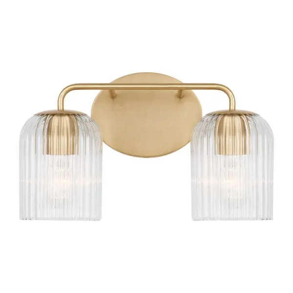 Collection: Eisele Rooms: Bathroom,Bedroom,Entry Room/Hallway Finish: Satin Brass Glass: Clear Ribbed Width: 14.00" Height: 8.75" Weight: 2.90 lb Extension from Wall: 6.00" Wire: 8" Black/White Canopy: L:5'',W:6.5'',H.625'', Oval Number of Bulbs: 2 Maximum Wattage: 60.00 W Bulb Type: A19 Bulb Base: E26 Medium Voltage: 120.00 V Material: Steel Country of Origin: Vietnam Safety Listing: cETL Safety Rating: Damp Title 24 Spec Sheet Instructions