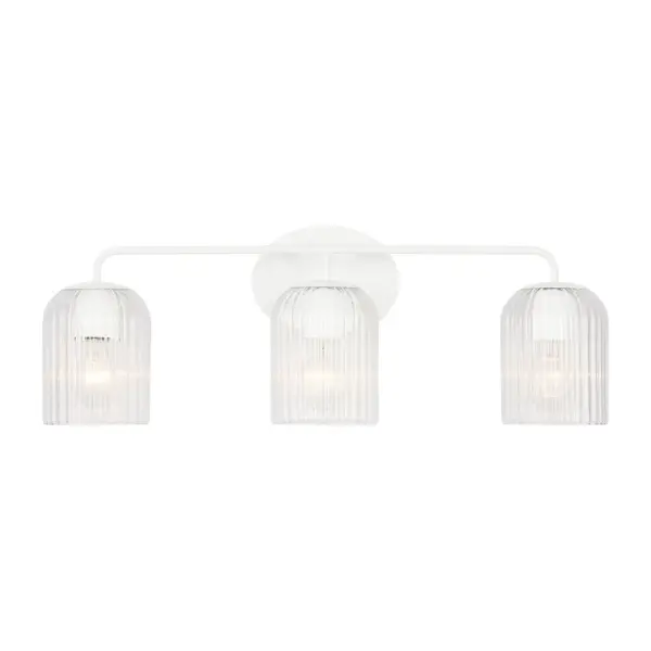 Collection: Eisele Rooms: Bathroom,Bedroom,Entry Room/Hallway Finish: Matte White Glass: Clear Ribbed Width: 24.00" Height: 8.75" Weight: 4.16 lb Extension from Wall: 6.00" Wire: 8" Black/White Canopy: L:5'',W:6.5'',H.625'', Oval Number of Bulbs: 3 Maximum Wattage: 60.00 W Bulb Type: A19 Bulb Base: E26 Medium Voltage: 120.00 V Material: Steel Country of Origin: Vietnam Safety Listing: cETL Safety Rating: Damp Title 24 Spec Sheet Instructions