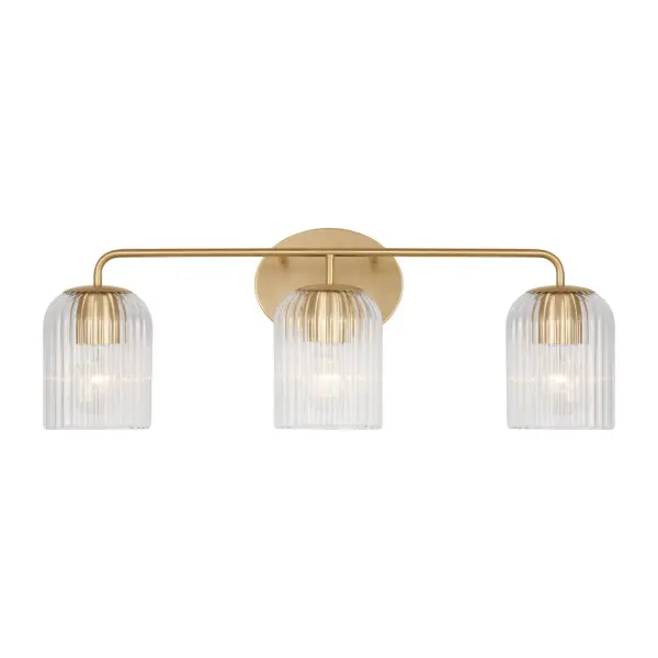 Collection: Eisele Rooms: Bathroom,Bedroom,Entry Room/Hallway Finish: Satin Brass Glass: Clear Ribbed Width: 24.00" Height: 8.75" Weight: 4.16 lb Extension from Wall: 6.00" Wire: 8" Black/White Canopy: L:5'',W:6.5'',H.625'', Oval Number of Bulbs: 3 Maximum Wattage: 60.00 W Bulb Type: A19 Bulb Base: E26 Medium Voltage: 120.00 V Material: Steel Country of Origin: Vietnam Safety Listing: cETL Safety Rating: Damp Title 24 Spec Sheet Instructions