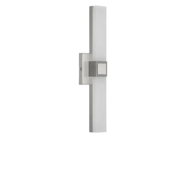 Collection: Fentress Rooms: Bathroom, Bedroom, Entry Room/Hallway Finish: Brushed Nickel Glass: White Acrylic Shade Width: 18.00" Height: 4.50" Length: 2.50" Weight: 2.00 lb Extension from Wall: 2.50" Canopy: DP:0.8" W:4.5" H:4.5" Rectangle Bulbs Included Maximum Wattage: 17.00 W Bulb Base: Dedicated Light Source: LED Light Output: 1200.00 lm Color Temperature: 2700 K CRI: 90 Voltage: 120.00 V Material: Aluminum Country of Origin: Thailand Safety Listing: ETL Safety Rating: DAMP ADA Title 24 LED Spec Sheet