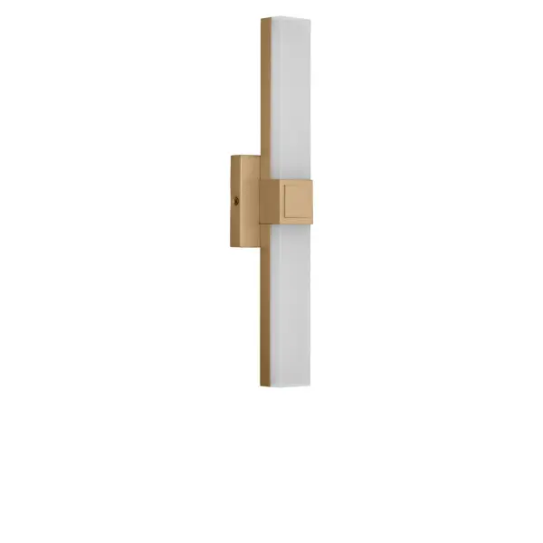 Collection: Fentress Rooms: Bathroom, Bedroom, Entry Room/Hallway Finish: Satin Brass Glass: White Acrylic Shade Width: 18.00" Height: 4.50" Length: 2.50" Weight: 2.00 lb Extension from Wall: 2.50" Canopy: DP:0.8" W:4.5" H:4.5" Rectangle Bulbs Included Maximum Wattage: 17.00 W Bulb Base: Dedicated Light Source: LED Light Output: 1200.00 lm Color Temperature: 2700 K CRI: 90 Voltage: 120.00 V Material: Aluminum Country of Origin: Thailand Safety Listing: ETL Safety Rating: DAMP ADA Title 24 LED Spec Sheet