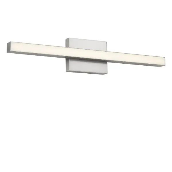 Collection: Marque Rooms: Bathroom, Bedroom, Entry Room/Hallway Finish: Brushed Nickel Glass: White Polycarbonate Shade Width: 24.00" Height: 4.50" Length: 2.25" Weight: 2.00 lb Extension from Wall: 2.25" Canopy: DP:1" W:6" H:4.5" Rectangle Bulbs Included Maximum Wattage: 25.00 W Bulb Base: Dedicated Light Source: LED Light Output: 1200.00 lm Color Temperature: 2700 K CRI: 90 Voltage: 120.00 V Material: Aluminum Country of Origin: Thailand Safety Listing: ETL Safety Rating: DAMP ADA Title 24 LED Spec Sheet