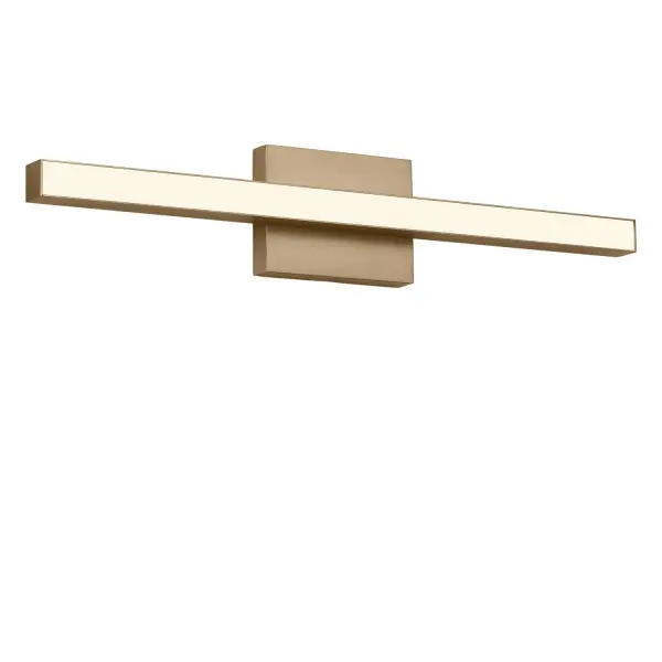 Collection: Marque Rooms: Bathroom, Bedroom, Entry Room/Hallway Finish: Satin Brass Glass: White Polycarbonate Shade Width: 24.00" Height: 4.50" Length: 2.25" Weight: 2.00 lb Extension from Wall: 2.25" Canopy: DP:1" W:6" H:4.5" Rectangle Bulbs Included Maximum Wattage: 25.00 W Bulb Base: Dedicated Light Source: LED Light Output: 1200.00 lm Color Temperature: 2700 K CRI: 90 Voltage: 120.00 V Material: Aluminum Country of Origin: Thailand Safety Listing: ETL Safety Rating: DAMP ADA Title 24 LED Spec Sheet