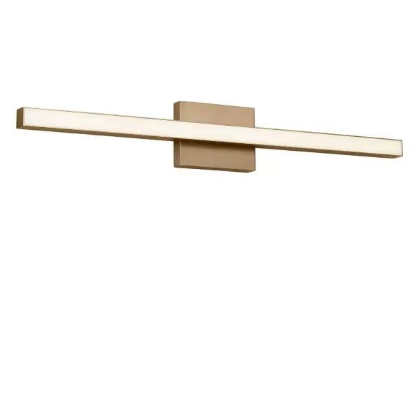 Collection: Marque Rooms: Bathroom, Bedroom, Entry Room/Hallway Finish: Satin Brass Glass: White Polycarbonate Shade Width: 30.00" Height: 4.50" Length: 2.25" Weight: 2.00 lb Extension from Wall: 2.25" Canopy: DP:1" W:6" H:4.5" Rectangle Bulbs Included Maximum Wattage: 30.50 W Bulb Base: Dedicated Light Source: LED Light Output: 1400.00 lm Color Temperature: 2700 K CRI: 90 Voltage: 120.00 V Material: Aluminum Country of Origin: Thailand Safety Listing: ETL Safety Rating: DAMP ADA Title 24 LED Spec Sheet