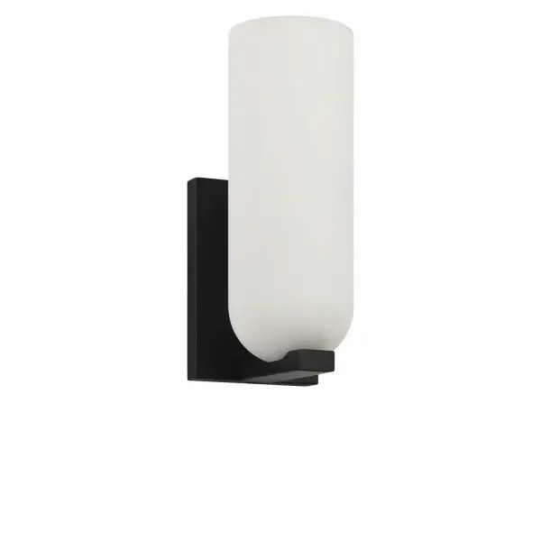 Collection: Neblina Rooms: Bathroom, Bedroom, Entry Room/Hallway Finish: Midnight Black Glass: Etched White Glass Width: 4.00" Height: 10.00" Length: 4.50" Weight: 2.00 lb Extension from Wall: 4.50" Canopy: DP:0.63" W:4" H:6" Rectangle Bulbs Included Number of Bulbs: 1 Maximum Wattage: 60.00 W Bulb Type: B11 Bulb Base: E12 Color Temperature: 3000 K CRI: 90 Voltage: 120.00 V Material: Steel Country of Origin: Vietnam Safety Listing: ETL Safety Rating: DAMP