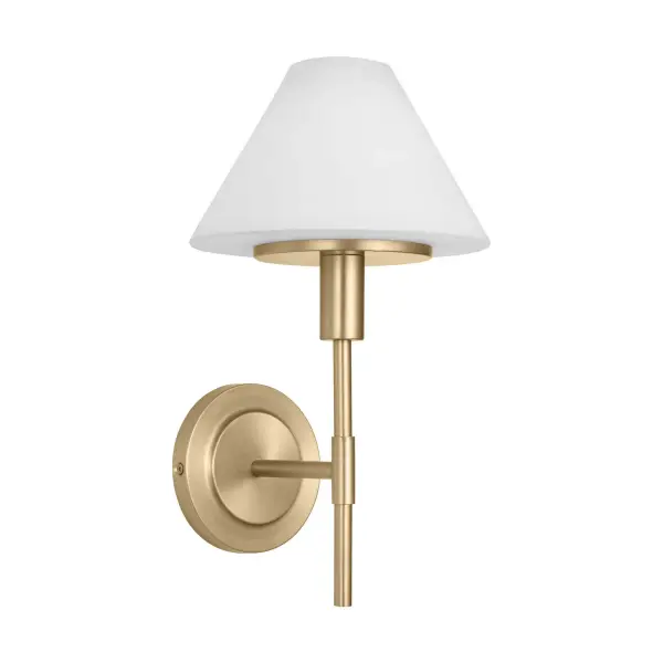 Collection: Mendota Rooms: Bathroom,Bedroom,Entry Room/Hallway Finish: Satin Brass Glass: Opal Etched Width: 7.88" Height: 14.38" Weight: 2.05 lb Extension from Wall: 8.50" Wire: 8" Black/White Canopy: D:4.75'' DP:0.75'' OB UP:10.75'' Round Number of Bulbs: 1 Maximum Wattage: 60.00 W Bulb Type: Torpedo Bulb Base: Candelabra Voltage: 120.00 V Material: Steel Country of Origin: Vietnam Safety Listing: cETL Safety Rating: Damp Title 24 Spec Sheet Instructions