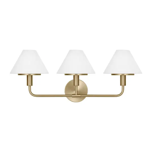Collection: Mendota Rooms: Bathroom,Bedroom,Entry Room/Hallway Finish: Satin Brass Glass: Opal Etched Width: 27.00" Height: 11.00" Weight: 5.74 lb Extension from Wall: 8.88" Wire: 8" Black/White Canopy: D:5'' DP:0.625'' OB UP:8.5'' Round Number of Bulbs: 3 Maximum Wattage: 60.00 W Bulb Type: Torpedo Bulb Base: Candelabra Voltage: 120.00 V Material: Steel Country of Origin: Vietnam Safety Listing: cETL Safety Rating: Damp Title 24 Spec Sheet Instructions