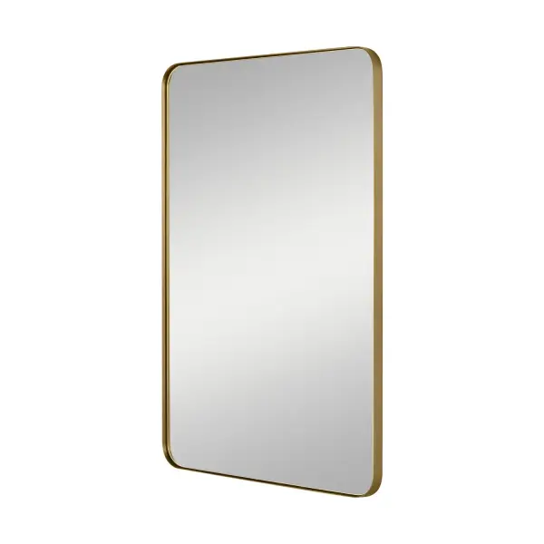 The Planer Mirror combines a warm burnished brass frame with clean lines that work across traditional and contemporary spaces. Its 24x36-inch size is ideal for powder rooms, entryways, and bedroom vanities.