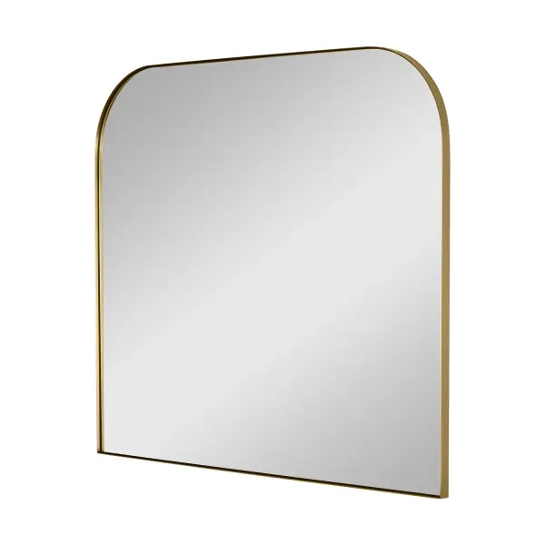 The Planer Mirror combines a warm burnished brass frame with substantial 42x36-inch dimensions, making it an elegant focal point for bathrooms, bedrooms, and entryways. Its contemporary design with transitional appeal works across multiple interior styles.