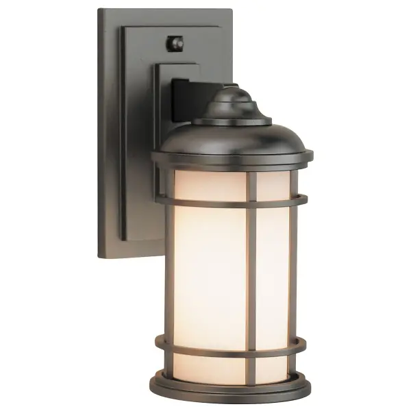 Collection: Lighthouse Designer: Feiss Rooms: Outdoor Finish: Burnished Bronze Glass: Opal Etched Width: 4.50" Height: 11.13" Weight: 2.60 lb Extension from Wall: 6.25" Wire: 8" Black/White Canopy: DP:1'' W:4.5'' H:7.5'' OB UP:3.5'' Rectangular Number of Bulbs: 1 Maximum Wattage: 100.00 W Bulb Type: A19 Bulb Base: Medium Voltage: 120.00 V Material: Aluminum Country of Origin: China Safety Listing: cUL Safety Rating: Wet Connection: Hardwired Title 24 Spec Sheet Instructions Parts Diagram