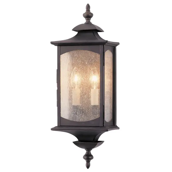 Collection: Market Square Designer: Feiss Rooms: Outdoor Finish: Oil Rubbed Bronze Glass: Clear Seeded Width: 6.75" Height: 19.00" Weight: 13.20 lb Extension from Wall: 5.00" Wire: 8" Black/White Canopy: DP:0.5'' W:5.625'' H:10'' OB UP:6.75'' Rectangular Number of Bulbs: 2 Maximum Wattage: 60.00 W Bulb Type: Torpedo Bulb Base: Candelabra Voltage: 120.00 V Material: Stainless Steel Country of Origin: Philippines Safety Listing: cUL Safety Rating: Wet Connection: Hardwired Title 24 Spec Sheet Instructions Parts Diagram