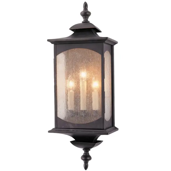 Collection: Market Square Designer: Feiss Rooms: Outdoor Finish: Oil Rubbed Bronze Glass: Clear Seeded Width: 9.00" Height: 25.00" Weight: 9.90 lb Extension from Wall: 6.50" Wire: 8" Black/White Canopy: DP:0.5'' W:7.875'' H:12.75'' OB UP:9'' Rectangular Number of Bulbs: 3 Maximum Wattage: 60.00 W Bulb Type: Torpedo Bulb Base: Candelabra Voltage: 120.00 V Material: Stainless Steel Country of Origin: Philippines Safety Listing: cUL Safety Rating: Wet Connection: Hardwired Title 24 Spec Sheet Instructions Parts Diagram