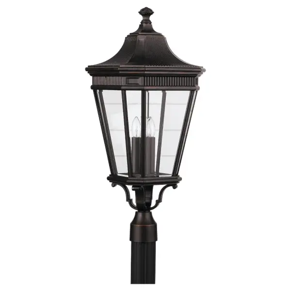 Collection: Cotswold Lane Designer: Feiss Rooms: Outdoor Finish: Grecian Bronze Glass: Clear Beveled Width: 12.00" Height: 27.50" Weight: 10.45 lb Wire: 12" Black/White Number of Bulbs: 3 Maximum Wattage: 60.00 W Bulb Type: Torpedo Bulb Base: Candelabra Voltage: 120.00 V Material: Aluminum Country of Origin: Philippines Safety Listing: UL Safety Rating: Wet Title 24 Spec Sheet Instructions Parts Diagram