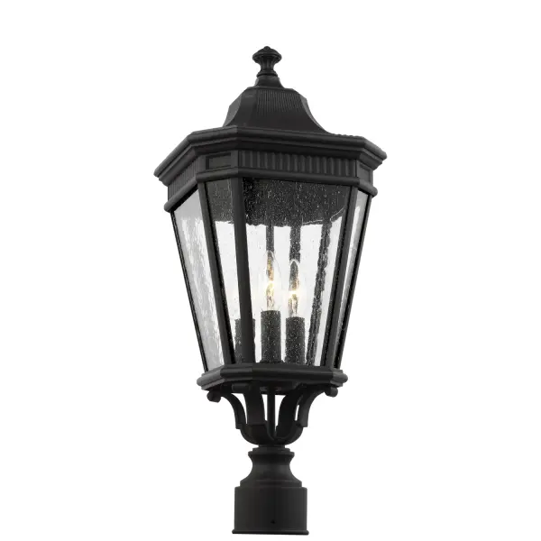 Collection: Cotswold Lane Designer: Feiss Rooms: Outdoor Finish: Black Glass: Clear Seeded Width: 9.50" Height: 22.50" Length: 9.50" Weight: 6.49 lb Wire: 12" Black/White Number of Bulbs: 3 Maximum Wattage: 60.00 W Bulb Type: Torpedo Bulb Base: Candelabra Voltage: 120.00 V Material: Aluminum Country of Origin: Philippines Safety Listing: UL Safety Rating: Wet Connection: Hardwired Title 24 Spec Sheet Instructions Parts Diagram