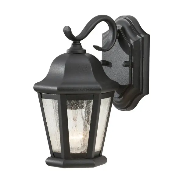 Collection: Martinsville Designer: Sea Gull Rooms: Outdoor Finish: Black Glass: Clear Seeded Width: 6.25" Height: 10.75" Weight: 2.09 lb Extension from Wall: 7.25" Wire: 8" Black/White Canopy: DP:1.125'' W:5'' H:7'' OB UP:3.5'' Rectangular Number of Bulbs: 1 Maximum Wattage: 100.00 W Bulb Type: A19 Bulb Base: Medium Voltage: 120.00 V Material: Stainless Steel Country of Origin: Philippines Safety Listing: cUL Safety Rating: Wet Connection: Hardwired Title 24 Spec Sheet Instructions Parts Diagram