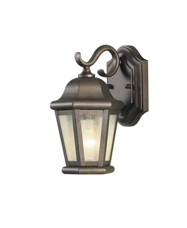Collection: Martinsville Designer: Sea Gull Rooms: Outdoor Finish: Corinthian Bronze Glass: Clear Seeded Width: 6.25" Height: 10.75" Weight: 2.09 lb Extension from Wall: 7.25" Wire: 8" Black/White Canopy: DP:1.125'' W:5'' H:7'' OB UP:3.5'' Rectangular Number of Bulbs: 1 Maximum Wattage: 100.00 W Bulb Type: A19 Bulb Base: Medium Voltage: 120.00 V Material: Stainless Steel Country of Origin: China Safety Listing: cUL Safety Rating: Wet Connection: Hardwired Title 24 Spec Sheet Instructions Parts Diagram