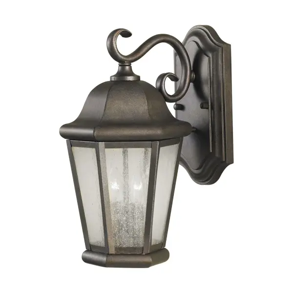 Collection: Martinsville Designer: Sea Gull Rooms: Outdoor Finish: Corinthian Bronze Glass: Clear Seeded Width: 8.00" Height: 14.50" Weight: 3.20 lb Extension from Wall: 9.50" Wire: 8" Black/White Canopy: DP:1.125'' W:5'' H:10'' OB UP:5'' Rectangular Bulbs Included Number of Bulbs: 2 Maximum Wattage: 3.50 W Bulb Type: Torpedo Bulb Base: Candelabra Light Output: 350.00 lm Color Temperature: 2700 K CRI: 90 Rated Average Life: 25000 Voltage: 120.00 V Material: Stainless Steel Country of Origin: China Safety Listing: cUL Safety Rating: Wet Energy Star Title 24 LED Spec Sheet Instructions Parts Diagram