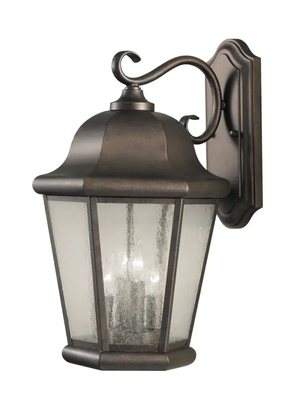 Collection: Martinsville Designer: Sea Gull Rooms: Outdoor Finish: Corinthian Bronze Glass: Clear Seeded Width: 12.00" Height: 20.00" Weight: 6.50 lb Extension from Wall: 13.13" Wire: 8" Black/White Canopy: DP:1.125'' W:5'' H:12'' OB UP:6'' Rectangular Number of Bulbs: 4 Maximum Wattage: 60.00 W Bulb Type: Torpedo Bulb Base: Candelabra Voltage: 120.00 V Material: Stainless Steel Country of Origin: China Safety Listing: cUL Safety Rating: Wet Connection: Hardwired Title 24 Spec Sheet Instructions Parts Diagram