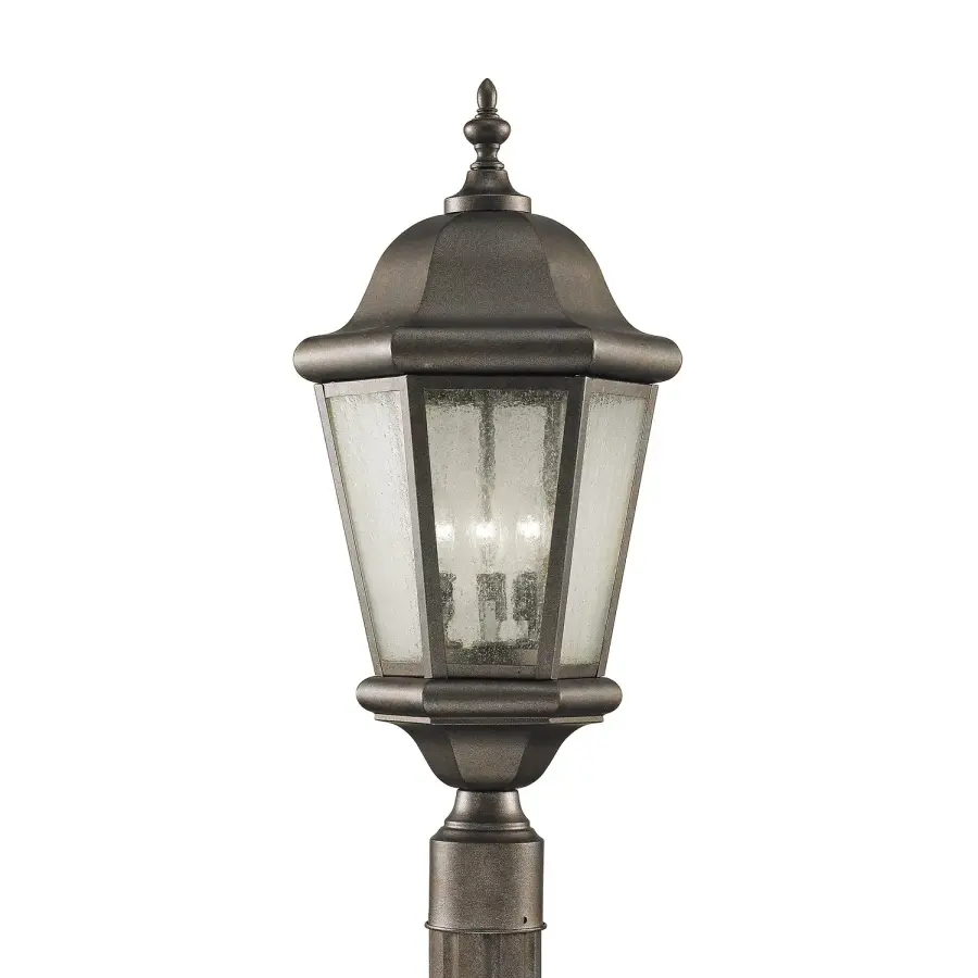 Martinsville Three Light Outdoor Post Lantern in Corinthian Bronze