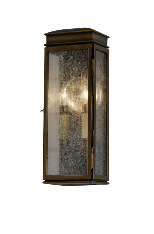 Collection: Whitaker Designer: Feiss Rooms: Outdoor Finish: Astral Bronze Glass: Clear Seeded Width: 6.00" Height: 17.25" Weight: 6.71 lb Extension from Wall: 4.88" Wire: 8" Black/White Canopy: DP:.625'' W:5'' H:5.5'' OB UP:7'' Rectangular Number of Bulbs: 2 Maximum Wattage: 60.00 W Bulb Type: Torpedo Bulb Base: Candelabra Voltage: 120.00 V Material: Powder Coated Steel Country of Origin: China Safety Listing: UL Safety Rating: Wet Connection: Hardwired Title 24 Spec Sheet Instructions Parts Diagram