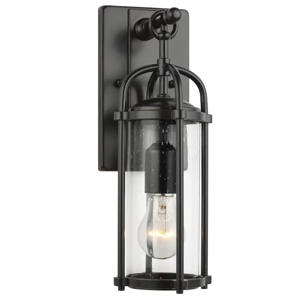 Collection: Dakota Designer: Feiss Rooms: Outdoor Finish: Espresso Glass: Clear Seeded Width: 6.13" Height: 16.88" Weight: 5.50 lb Extension from Wall: 7.50" Wire: 8" Black/White Canopy: DP:0.625'' W:4.5'' H:9.125'' OB UP:4.875'' Rectangular Number of Bulbs: 1 Maximum Wattage: 100.00 W Bulb Type: A19 Bulb Base: Medium Voltage: 120.00 V Material: Aluminum Country of Origin: Vietnam Safety Listing: cETL Safety Rating: Wet Connection: Hardwired Title 24 Spec Sheet Instructions Parts Diagram