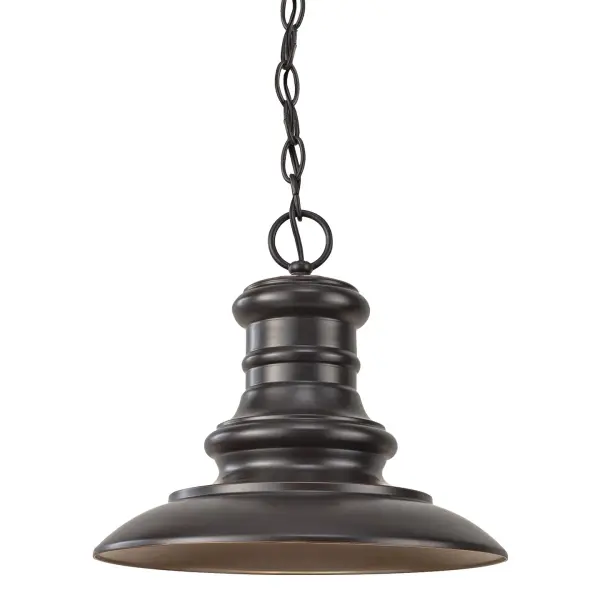 Collection: Redding Station Designer: Feiss Rooms: Outdoor Finish: Restoration Bronze Width: 12.00" Height: 11.00" Weight: 2.90 lb Chain: 60" Wire: 180" Black Canopy: D:5.125'' H:1'' Round Number of Bulbs: 1 Maximum Wattage: 100.00 W Bulb Type: A19 Bulb Base: Medium Voltage: 120.00 V Material: Aluminum Country of Origin: Vietnam Safety Listing: ETL Safety Rating: Damp Connection: Hardwired Title 24 Spec Sheet Instructions Parts Diagram