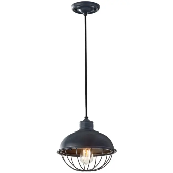 Collection: Urban Renewal Designer: Feiss Rooms: Dining Room, Entry Room/Hallway, Kitchen Finish: Antique Forged Iron Width: 10.00" Height: 9.25" Weight: 3.08 lb Wire: 180" Black Fabric Cord Canopy: D:5.125'' H:1 3/16'' Round Number of Bulbs: 1 Maximum Wattage: 100.00 W Bulb Type: A19 Bulb Base: Medium Voltage: 120.00 V Material: Steel Country of Origin: China Safety Listing: cUL Safety Rating: Damp Connection: Hardwired Title 24 Spec Sheet Instructions Parts Diagram