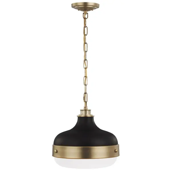 Collection: Cadence Designer: Feiss Rooms: Dining Room, Entry Room/Hallway, Kitchen Finish: Dark Antique Brass / Matte Black Glass: White Opal Etched Width: 13.00" Height: 13.13" Weight: 9.57 lb Chain: 60" Wire: 160" Gold Canopy: D:5.5'' H:1.25'' Round Number of Bulbs: 2 Maximum Wattage: 75.00 W Bulb Type: A19 Bulb Base: Medium Voltage: 120.00 V Material: Steel Country of Origin: China Safety Listing: ETL Safety Rating: Dry Connection: Hardwired Title 24 Spec Sheet Instructions Parts Diagram