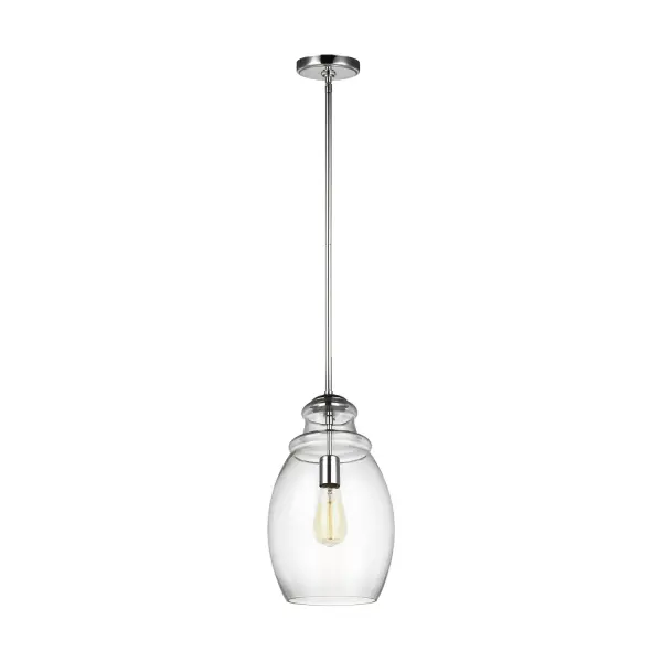Collection: Marino Designer: Sea Gull Rooms: Dining Room, Entry Room/Hallway, Kitchen Finish: Chrome Glass: Clear Notes: (1) 6`` Stem,(3) 12`` Stems Width: 9.25" Height: 16.25" Weight: 2.25 lb Wire: 180" Clear Silver Rod: (3) 12",(1) 6" Canopy: D:5'' H:0.875'' Round Number of Bulbs: 1 Maximum Wattage: 60.00 W Bulb Type: ST19 Bulb Base: Medium Voltage: 120.00 V Material: Steel Country of Origin: Vietnam Safety Listing: cETL Safety Rating: Damp Connection: Hardwired Title 24 Spec Sheet Instructions Parts Diagram