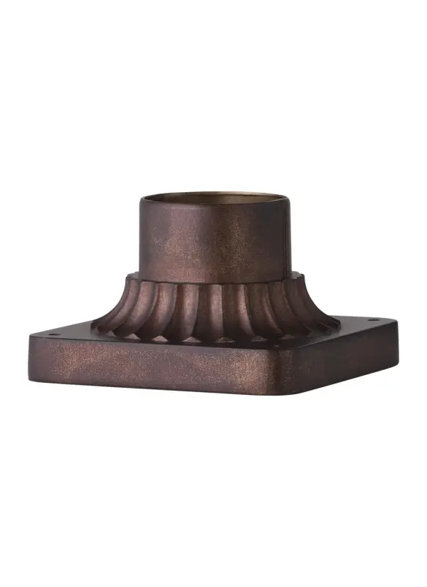 Collection: Outdoor Pier Mounts Designer: Feiss Rooms: Outdoor Finish: Patina Bronze Width: 5.75" Height: 3.44" Length: 5.75" Weight: 0.55 lb Material: Aluminum Country of Origin: China Safety Listing: Damp Safety Rating: cETL Spec Sheet Instructions Parts Diagram