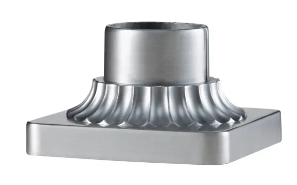 A compact mounting accessory designed for outdoor pier and post light installations. The brushed aluminum finish provides weather resistance and a clean, modern aesthetic for exterior lighting applications.