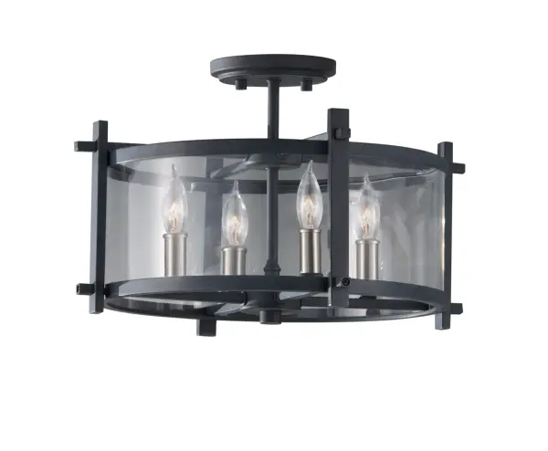Collection: Ethan Designer: Feiss Rooms: Dining Room, Entry Room/Hallway, Kitchen Finish: Antique Forged Iron / Brushed Steel Glass: Clear Width: 16.38" Height: 10.50" Weight: 9.68 lb Wire: 8" Black/White Canopy: D:5.125'' H:0.75'' Round Number of Bulbs: 4 Maximum Wattage: 60.00 W Bulb Type: Torpedo Bulb Base: Candelabra Voltage: 120.00 V Material: Steel Country of Origin: Philippines Safety Listing: cETL Safety Rating: Damp Connection: Hardwired Title 24 Spec Sheet Instructions Parts Diagram