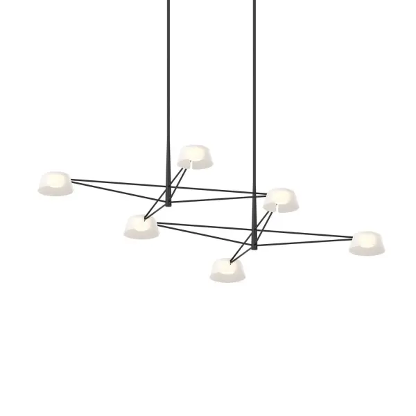 The Ray LED Pendant makes a bold statement with its impressive 67.75-inch span and sleek satin black finish. Six integrated LED modules deliver 3600 lumens of warm 3000K light, perfect for illuminating large dining tables or kitchen islands.