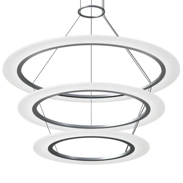 The Arctic Rings LED Chandelier transforms spaces with its suspended circular rings that appear to float weightlessly. Multiple tapered stacks create dimensional interest while integrated LEDs provide efficient, beautiful illumination.