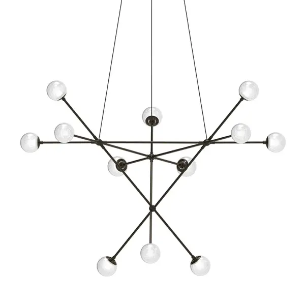 The Proton LED Pendant makes a bold statement with its 40-inch linear design and distinctive white crushed glass diffuser. The polished black nickel finish adds sophisticated contrast while integrated LED technology delivers energy-efficient illumination.