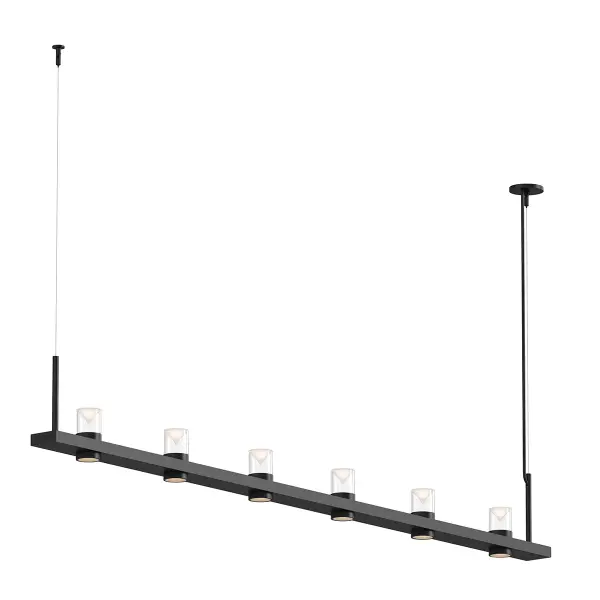 The Intervals pendant makes a bold statement with its nearly 8-foot span and geometric design. Six integrated LED modules deliver exceptional light output while the satin black finish and mixed materials create visual interest.