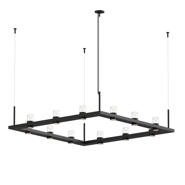 The Intervals LED Pendant delivers dramatic linear lighting with 12 integrated LED modules producing 17,320 lumens. Its 56-inch span and clean satin black finish make it ideal for large dining tables and kitchen islands.