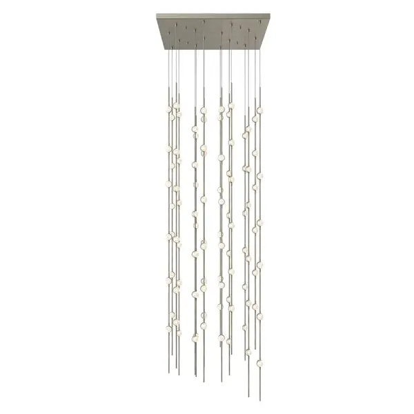 The Constellation LED Pendant transforms any space with its sculptural design featuring 96 integrated LED points of light refracted through clear faceted acrylic. This substantial 21.5-inch fixture delivers exceptional illumination while making a bold architectural statement.